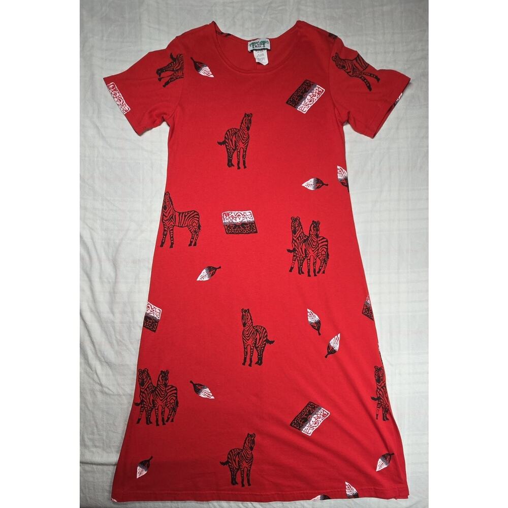 COCONUT BAY Vintage Maxi Dress 100% Cotton Short Sleeve African Red M Petite